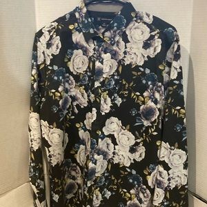 Inc flower shirt Size medium black with light blue and dark blue flowers